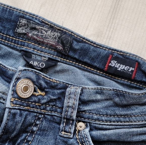 Silver Aiko Mid Flare Jeans Western Glove Works W26/L32 Super Stretch - Picture 4 of 9